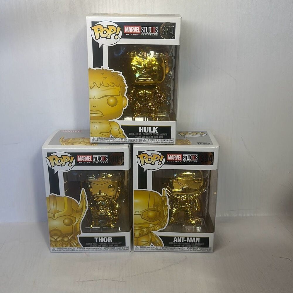 Funko Pop! Marvel Studios The First Ten Years Thor Gold 381 Ant-Man 384 Hulk 379